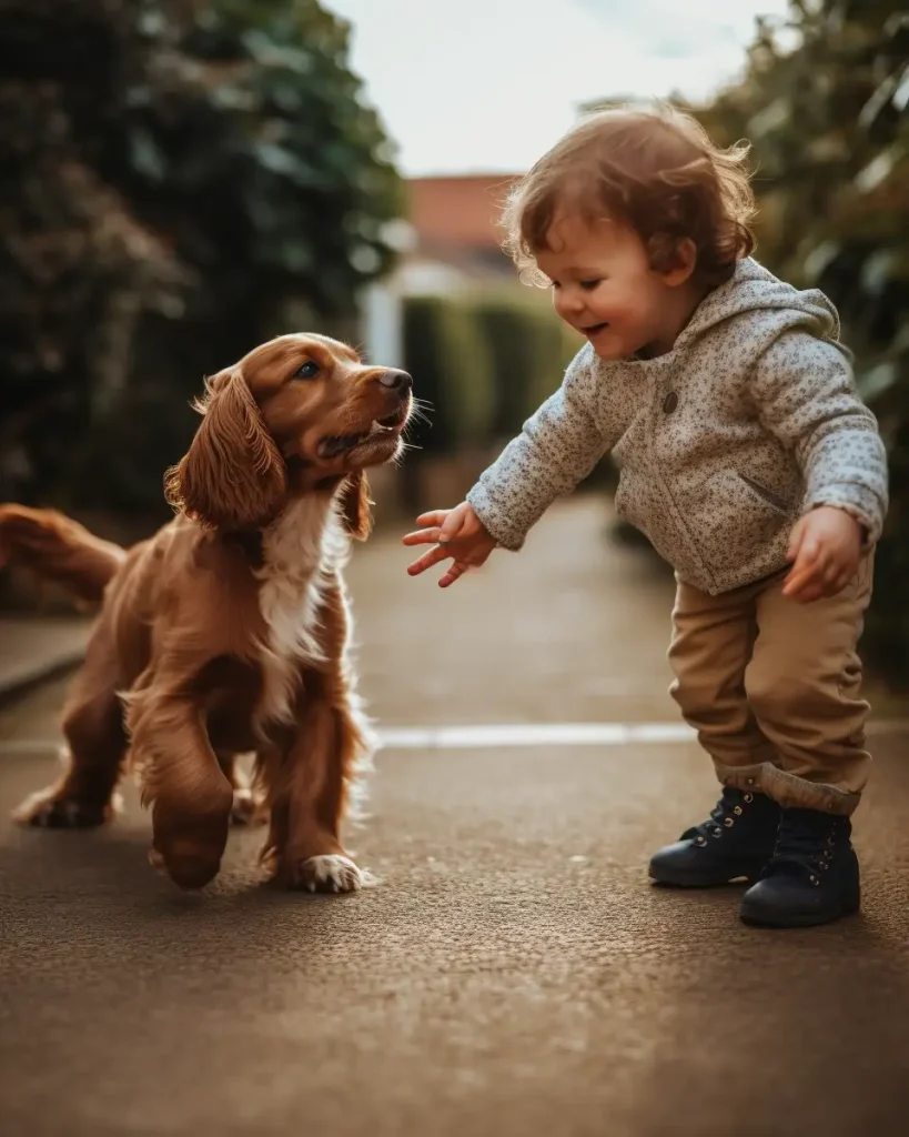 cocker spaniel and toddler