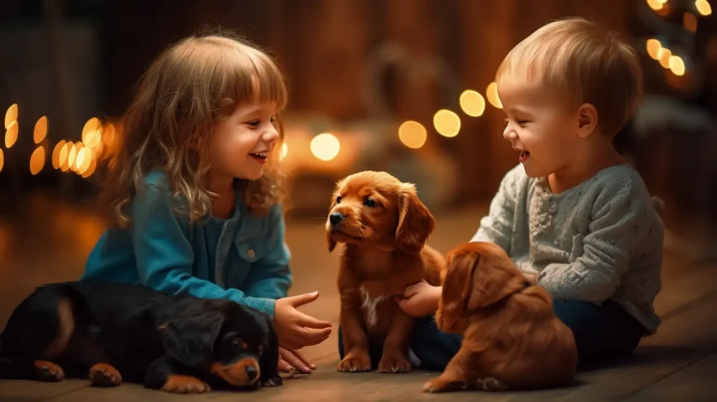 cocker spaniel puppies with children
