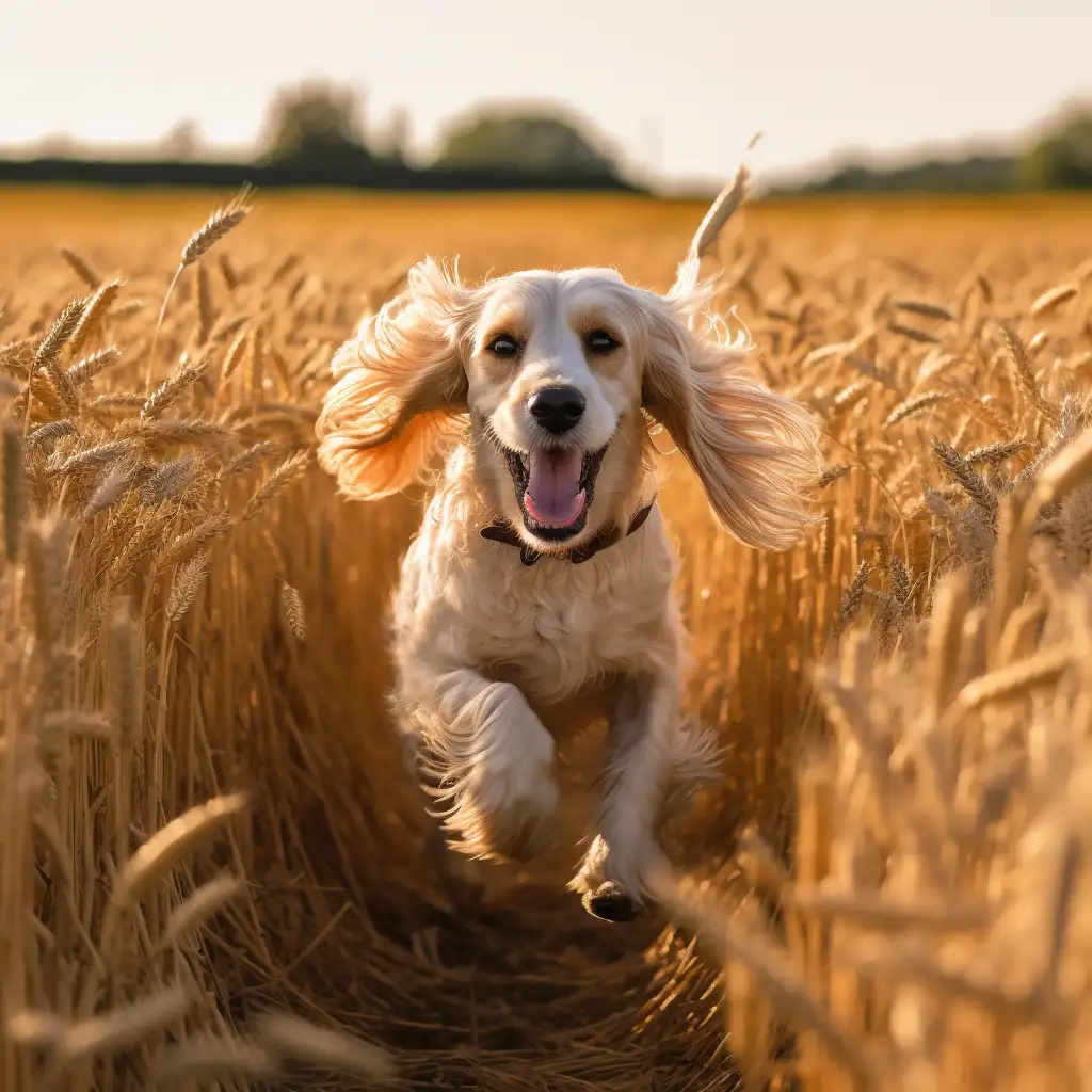 cocker spaniel running in field