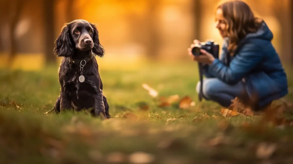woman photographing her dog