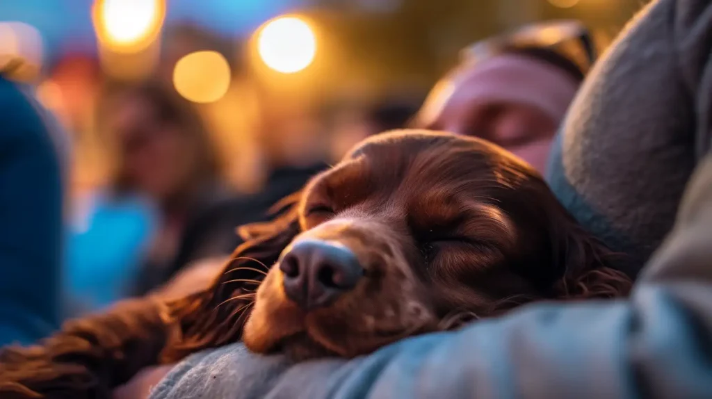 Cocker Spaniel cuddling with its owner