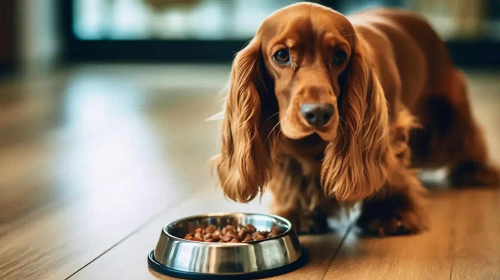 Cocker Spaniel eating from a bowl