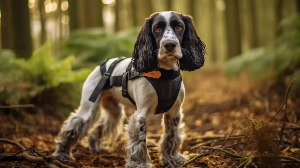 Cocker Spaniel standing in a forest