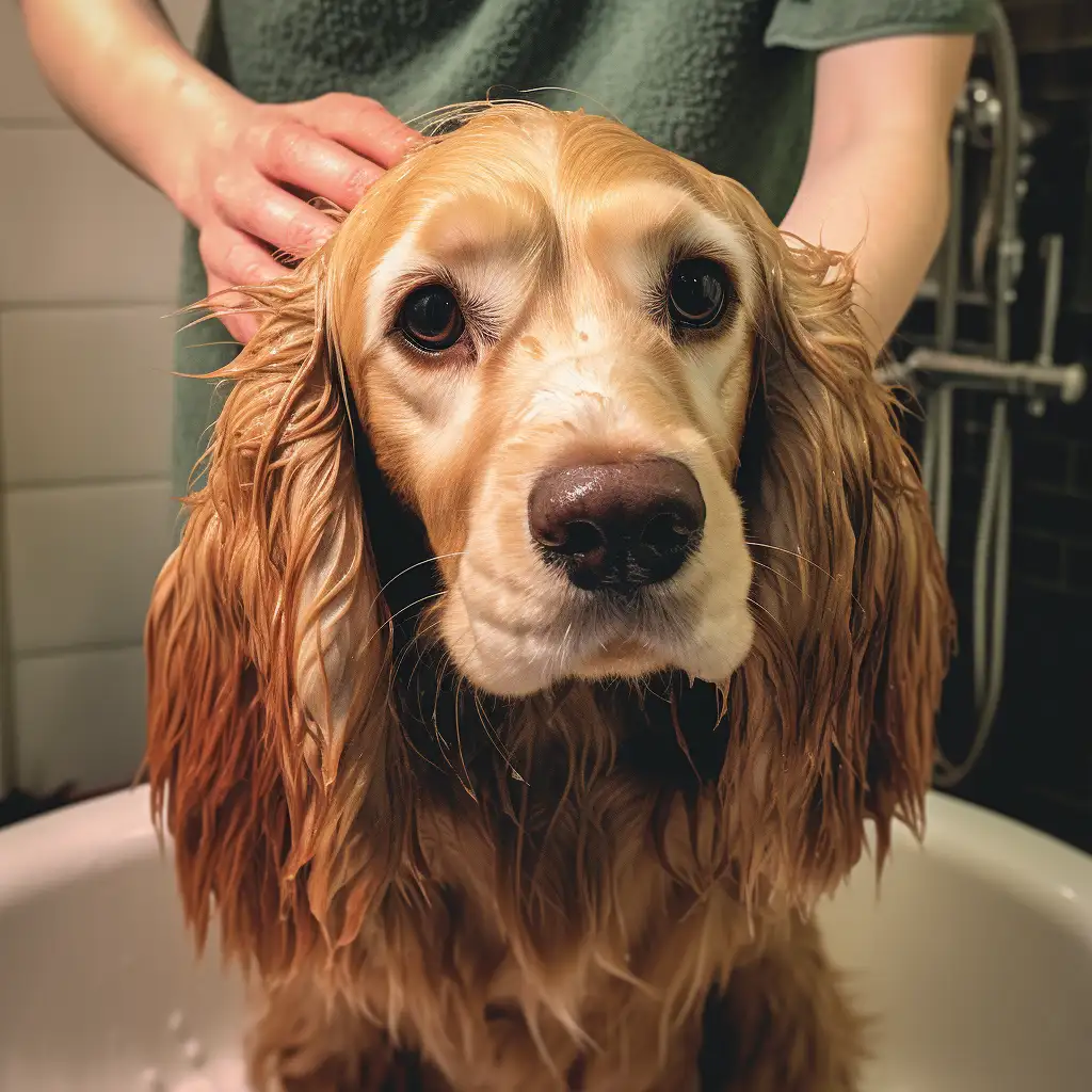 Cocker Spaniel in the bath