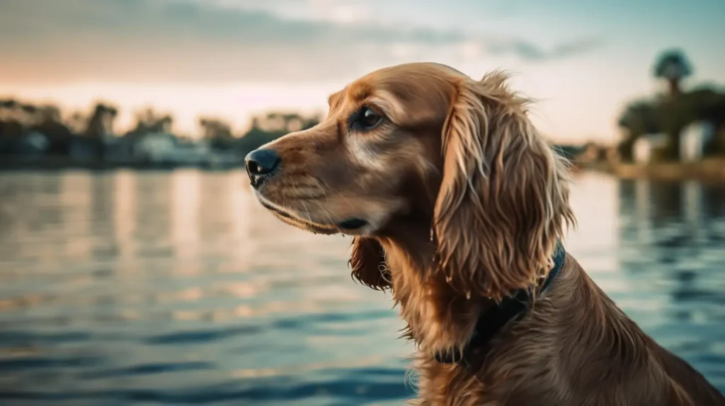 Cocker Spaniel looking at a body of water