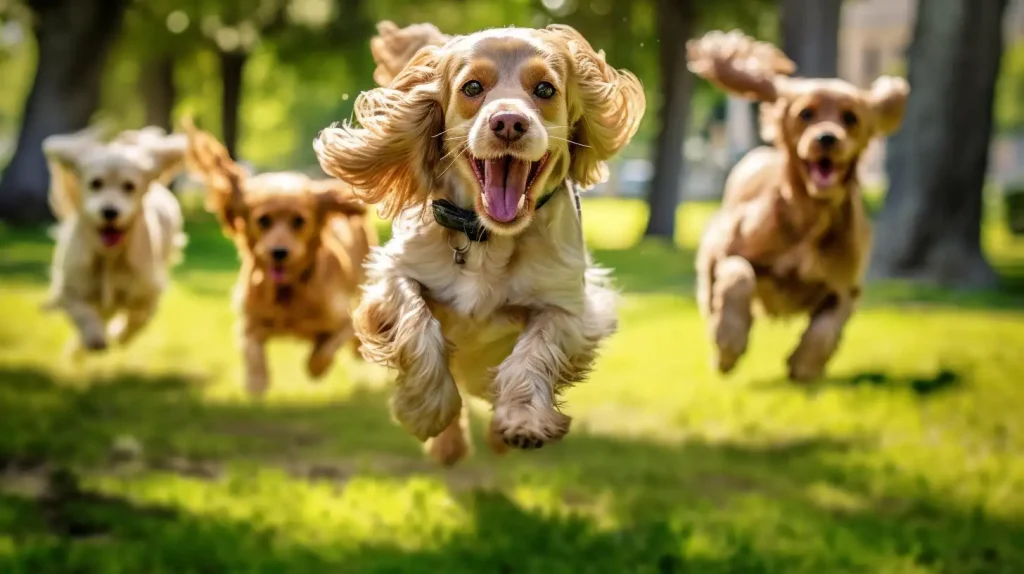 Cocker Spaniel playing with other dogs