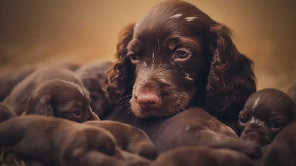 Cocker Spaniel with her puppies