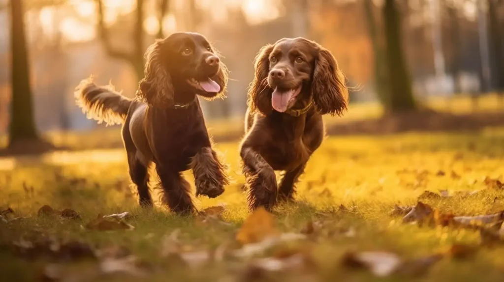 Cocker Spaniels playing in a park
