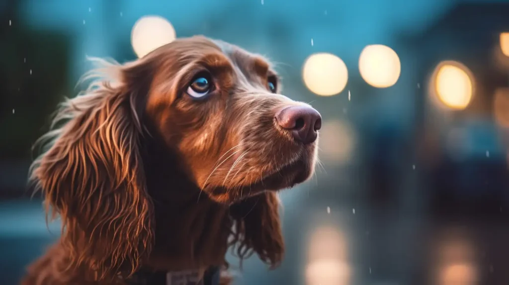 cocker spaniel looking lovingly at owner