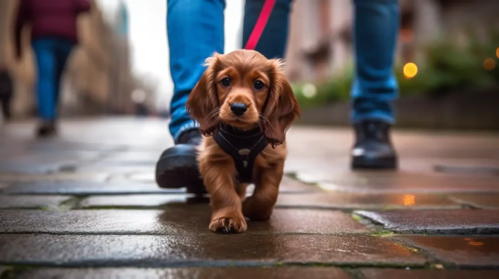 cocker spaniel puppy on a leash