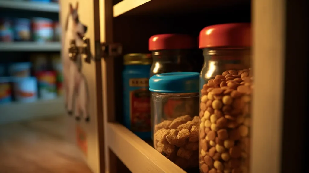Dog food stored in a cupboard