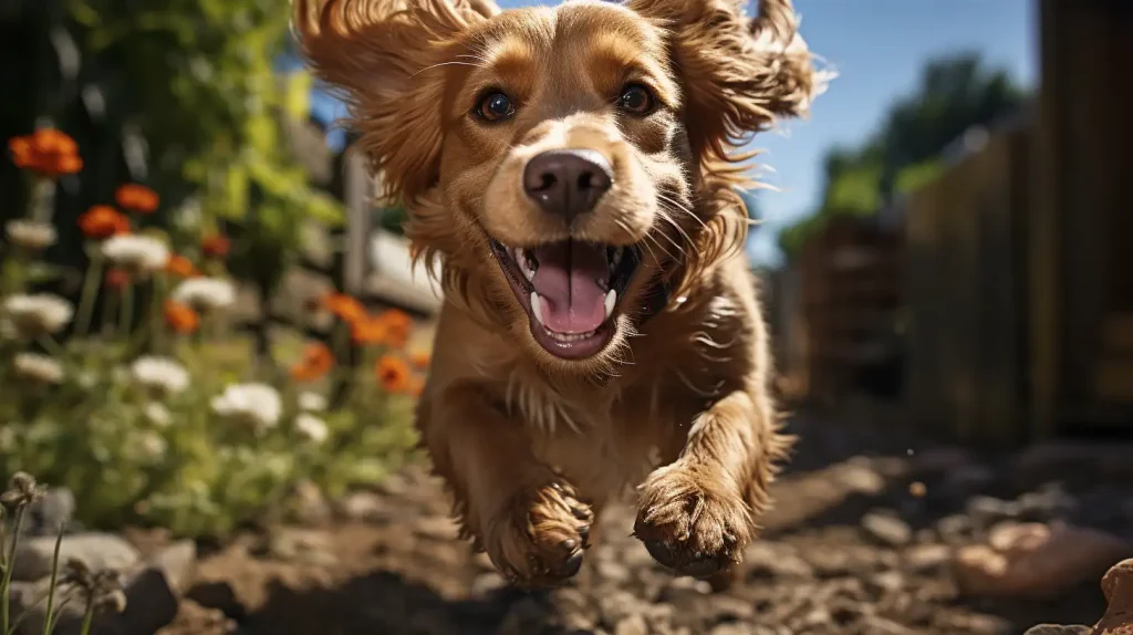 Happy Cocker Spaniel running outdoors