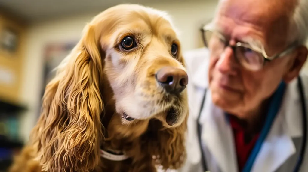 Cocker Spaniel being checked by a vet