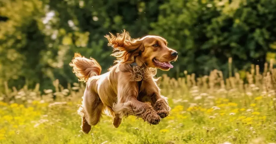 cocker spaniel running in a field