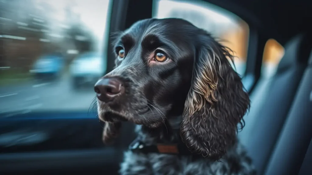 dog traveling in a car