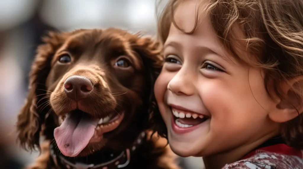 Happy child with rescue dog