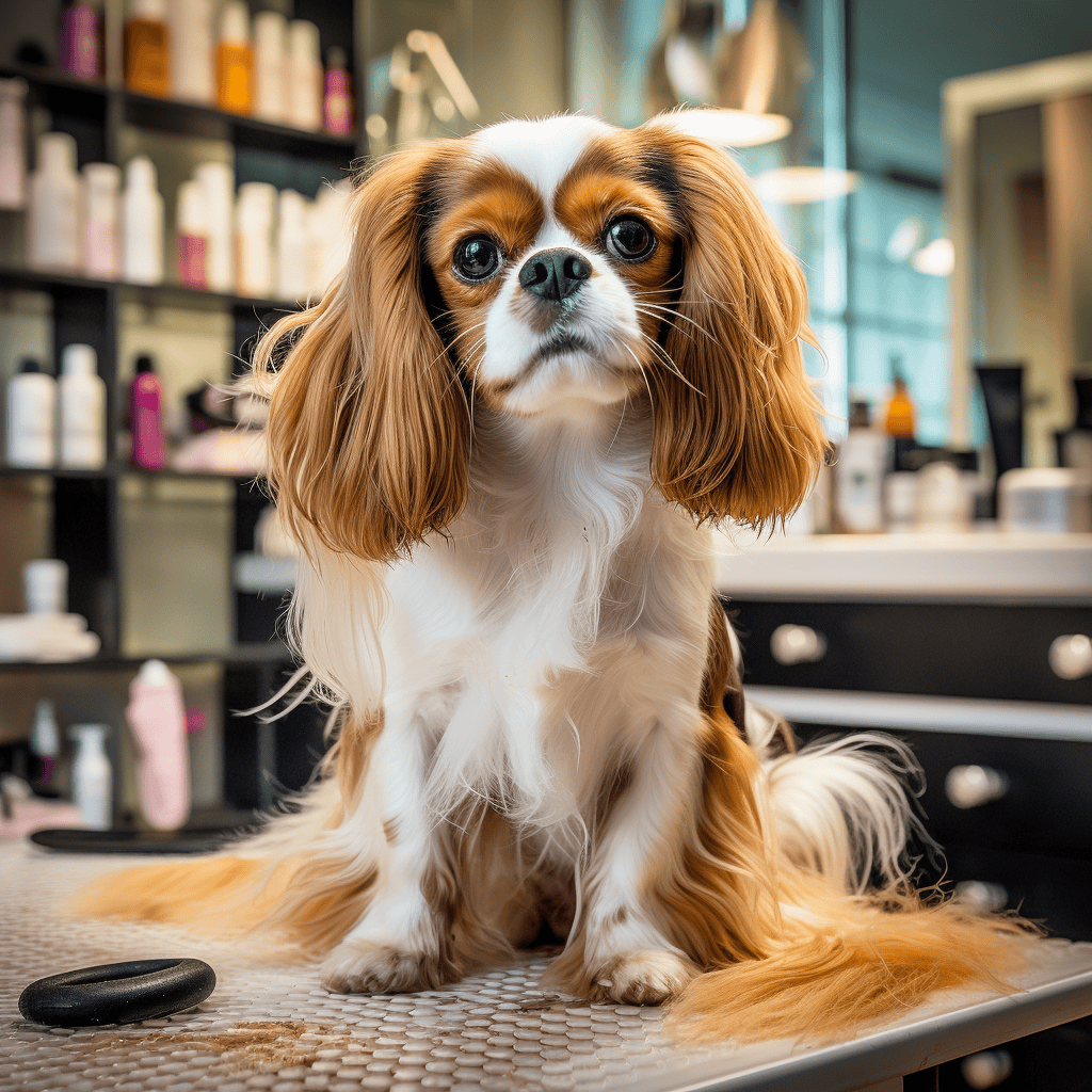 Cavalier King Charles Spaniel at the groomers