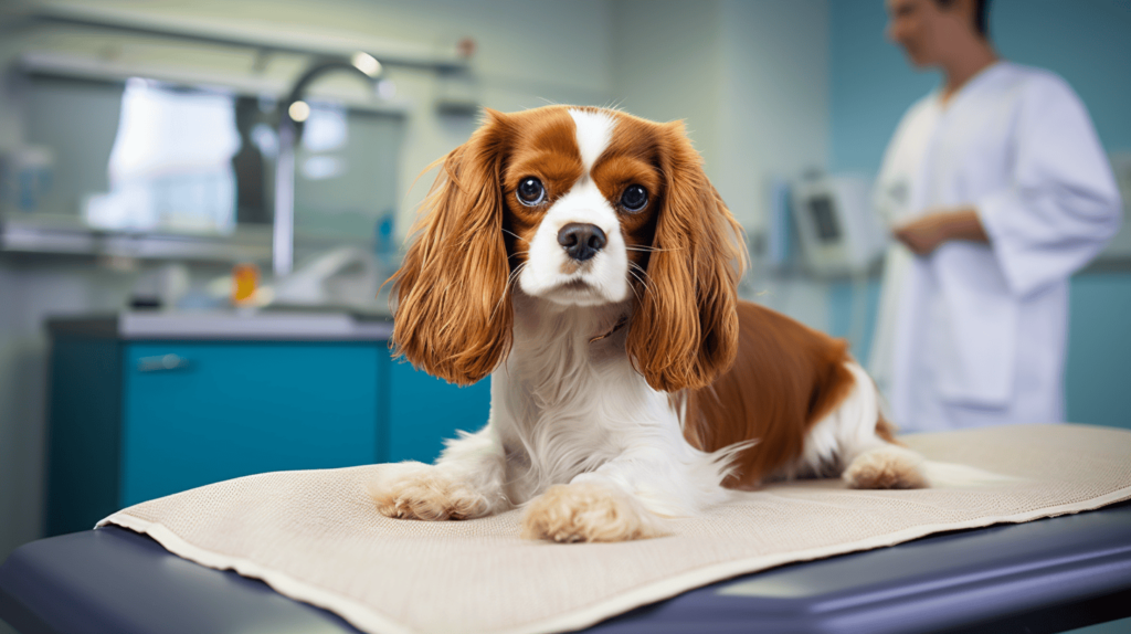 Cavalier King Charles Spaniel at the vet for a check up