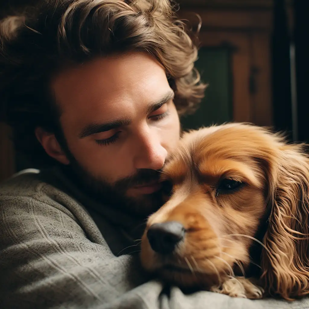 Person cuddling a fostered Spaniel