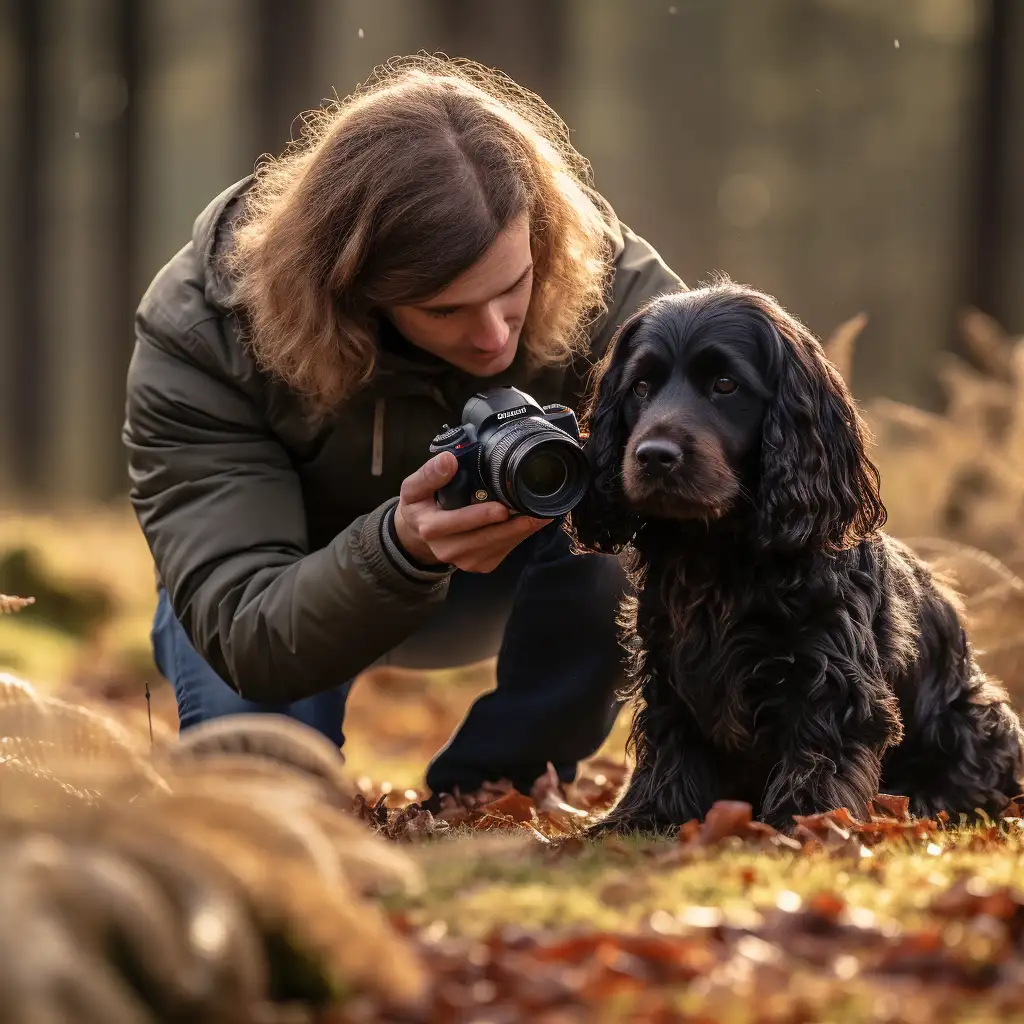 Someone taking a photo of a Cocker Spaniel