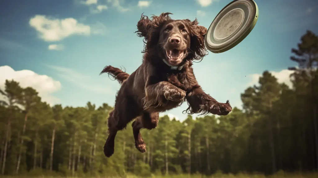 Boykin Spaniel catching a frisbee