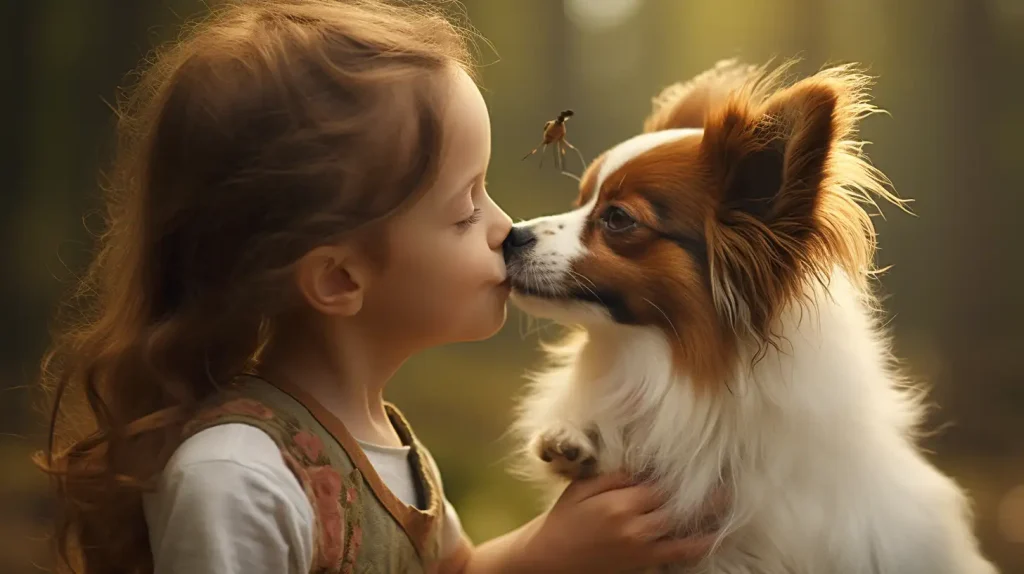 Papillon with a child
