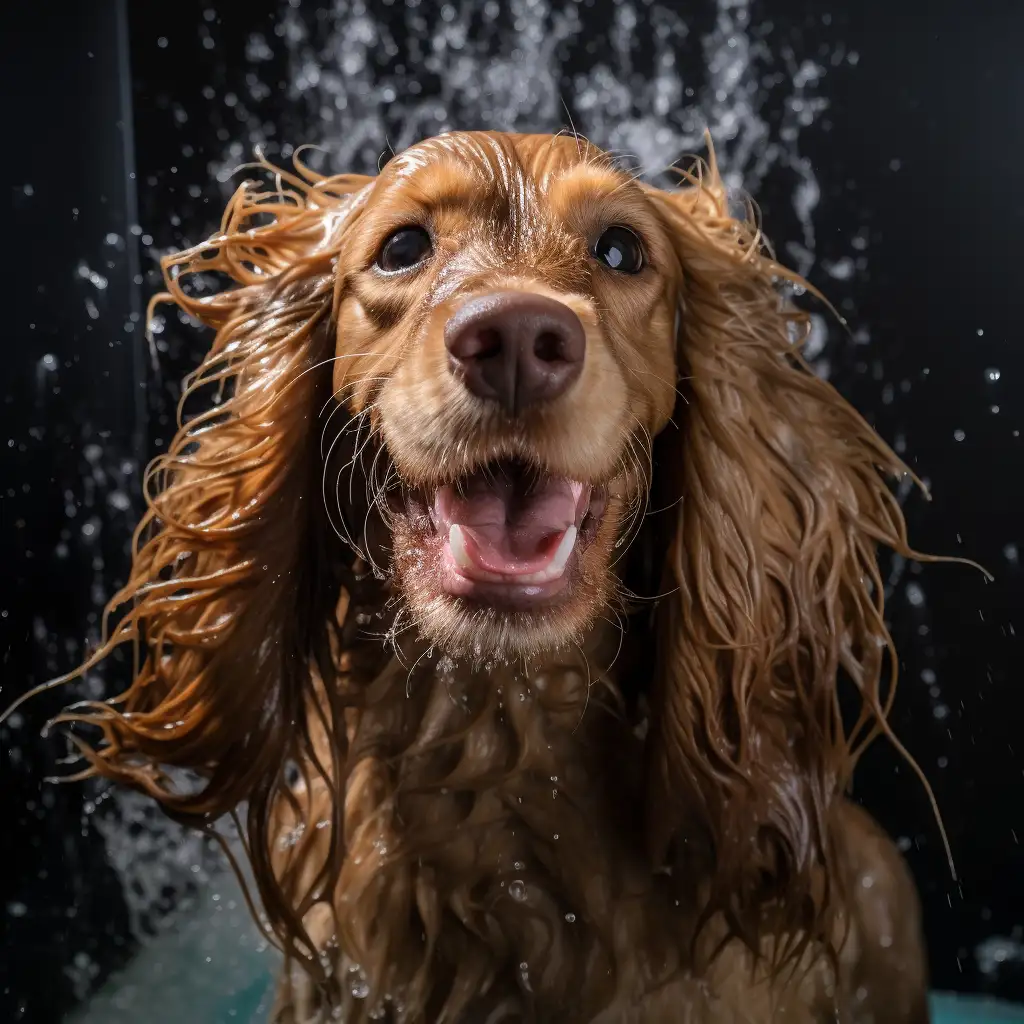 Cocker Spaniel being cleaned