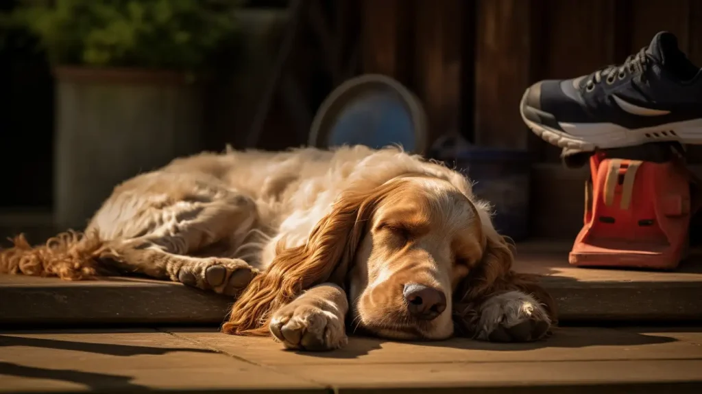 Cocker Spaniel resting after exercise