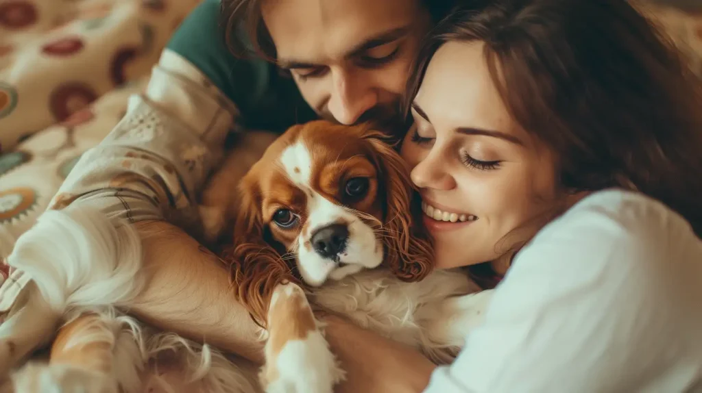 Cavalier King Charles spaniel with family