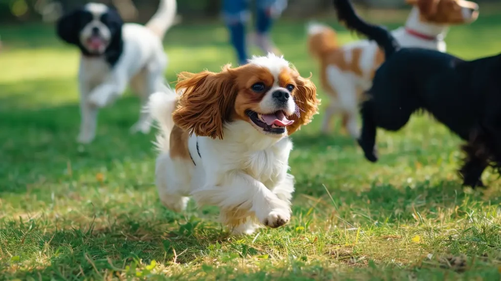 Cavalier King Charles spaniel socializing with other dogs