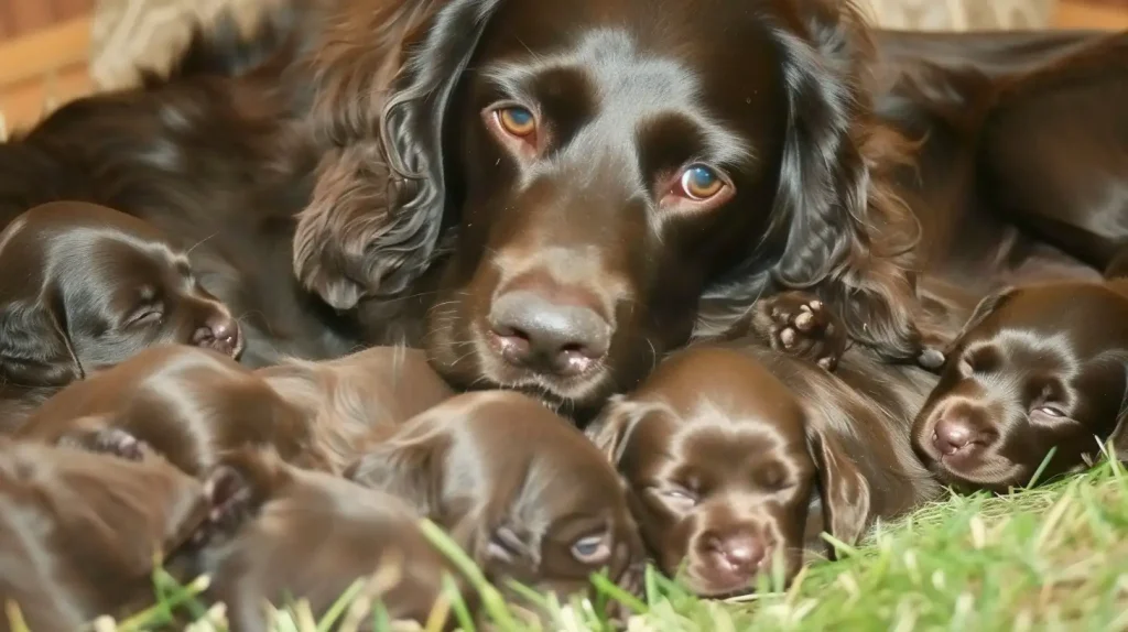Boykin spaniel with puppies